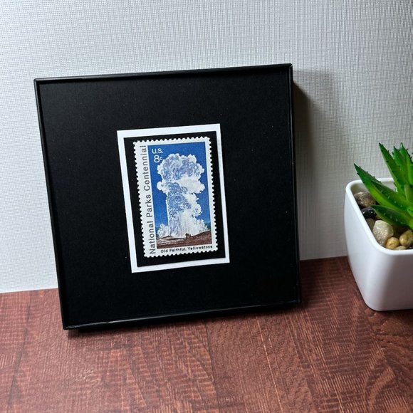 Yellowstone Park Framed Postage Stamp Art 4x4 USA #1453 - Picture 3 of 4